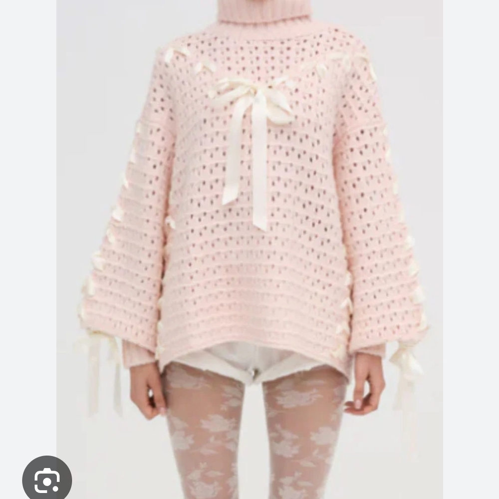 Pink Knit Sweater with Ribbon Details - Picture 10 of 12